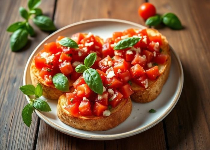 Tostada de pan integral con aceite de oliva y hojas de albahaca fresca