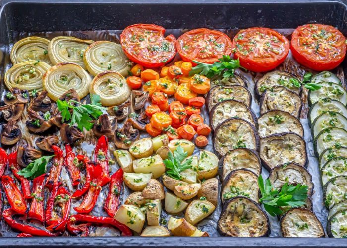 Parrillada vegetal de zapallitos, berenjenas y pimientos asados